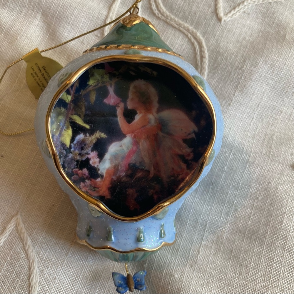 VintageHeirloom Porcelain 2000 Bradford edition Pink/Blue Garden Fairy Ornament